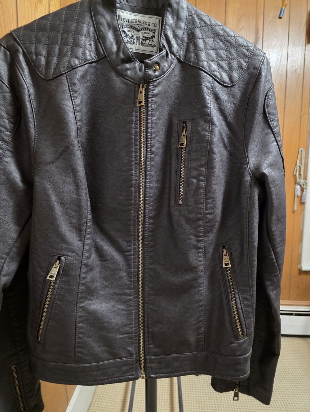 Levi's Women's Dark Brown Quilted Leather Bomber Jacket Size LG